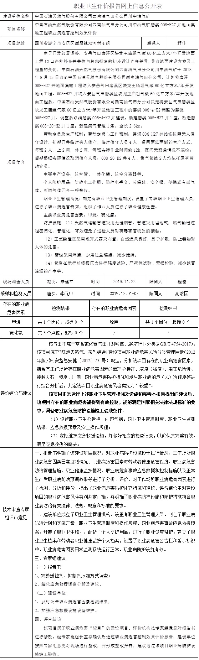 中国石油天然气股份有限公司西南油气田分公司川中油气矿磨溪008-H27井地面集输工程职业病危害控制效果评价.jpg