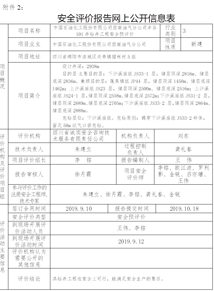 中国石油化工股份有限公司西南油气分公司丰谷101井钻井工程安全预评价.jpg