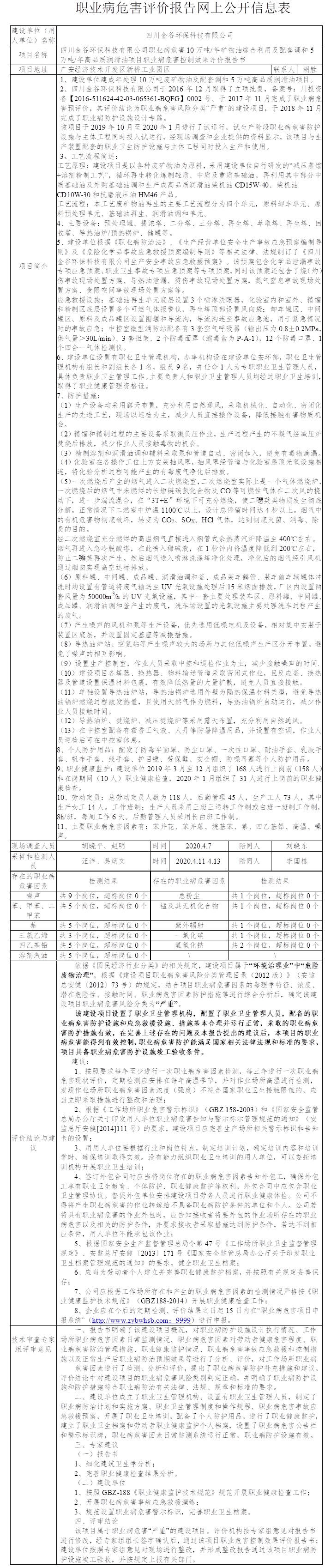 四川金谷环保科技有限公司职业病危害10万吨一年矿物油综合利用及配套调和5万吨一年高品质润滑油项目职业病危害控制效果评价.jpg