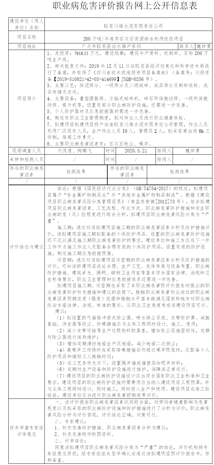 旺苍川煤水泥有限责任公司200万吨一年废弃石灰石资源综合利用技改项目职业病危害预评价.jpg