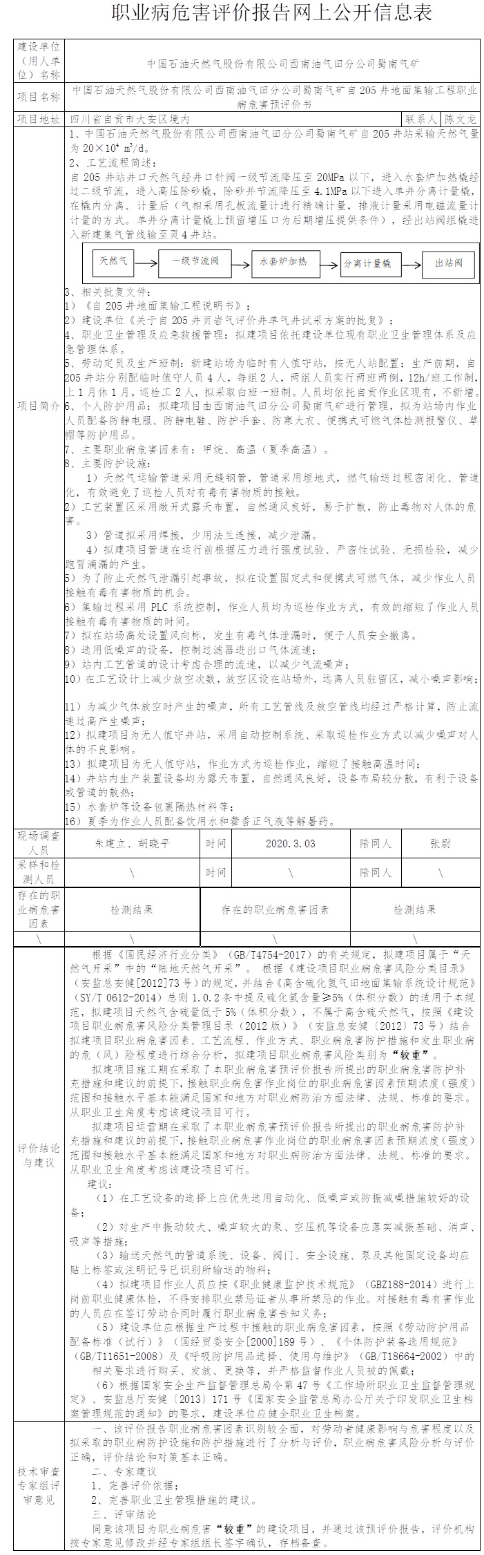 中国石油天然气股份有限公司西南油气田分公司蜀南气矿自205井地面集输工程职业病危害预评价.jpg