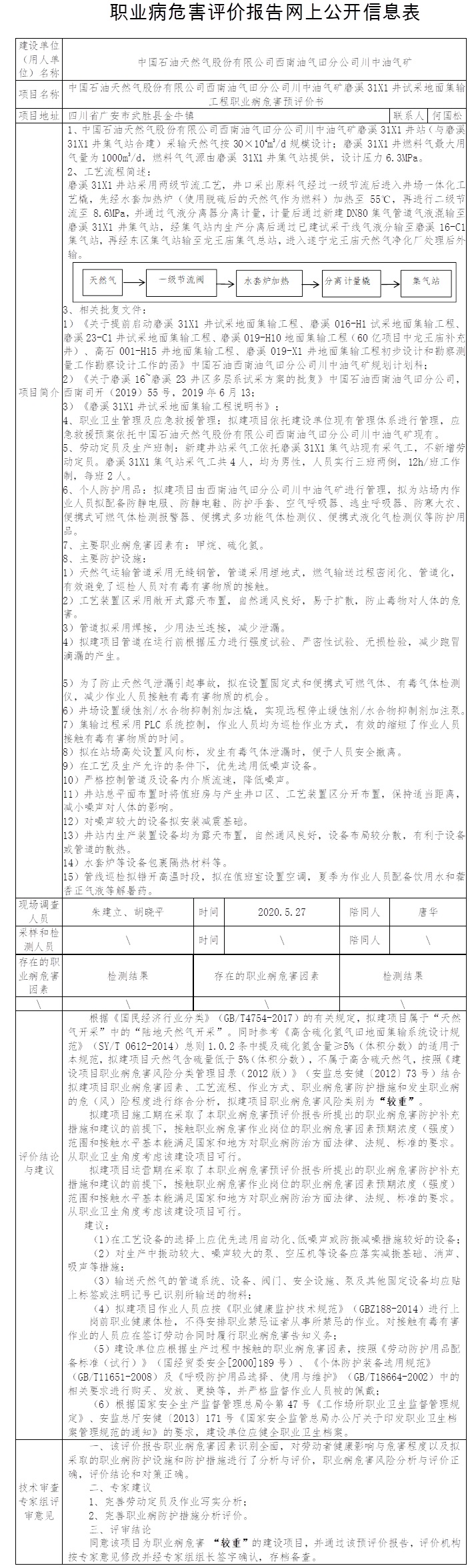 中国石油天然气股份有限公司西南油气田分公司川中油气矿磨溪31X1井试采地面集输工程职业病危害预评价.jpg