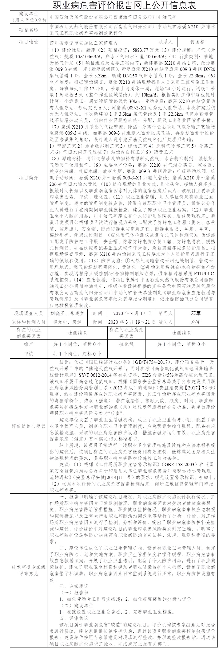 中国石油天然气股份有限公司西南油气田分公司川中油气矿磨溪X210 井排水采气工程职业病危害控制效果评价.jpg