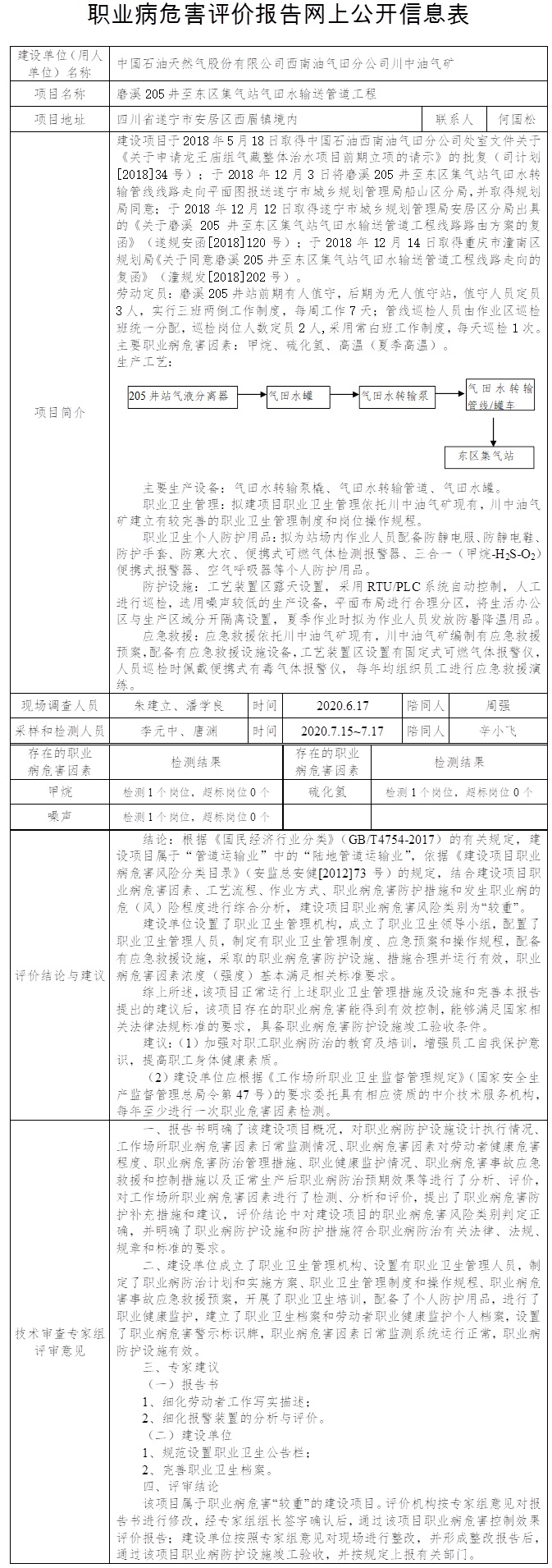 中国石油天然气股份有限公司西南油气田分公司川中油气矿磨溪205井至东区集气站气田水输送管道工程安全评价.jpg