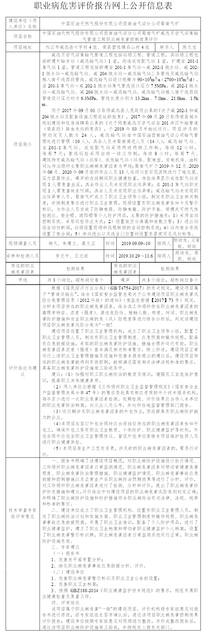 中国石油天然气股份有限公司西南油气田分公司蜀南气矿威远页岩气田集输气管道工程职业病危害控制效果评价.jpg