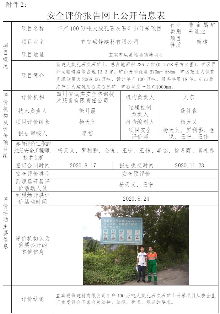 宜宾砺锋建材有限公司年产100万吨大旋孔石灰石矿山开采项目安全预评价.jpg