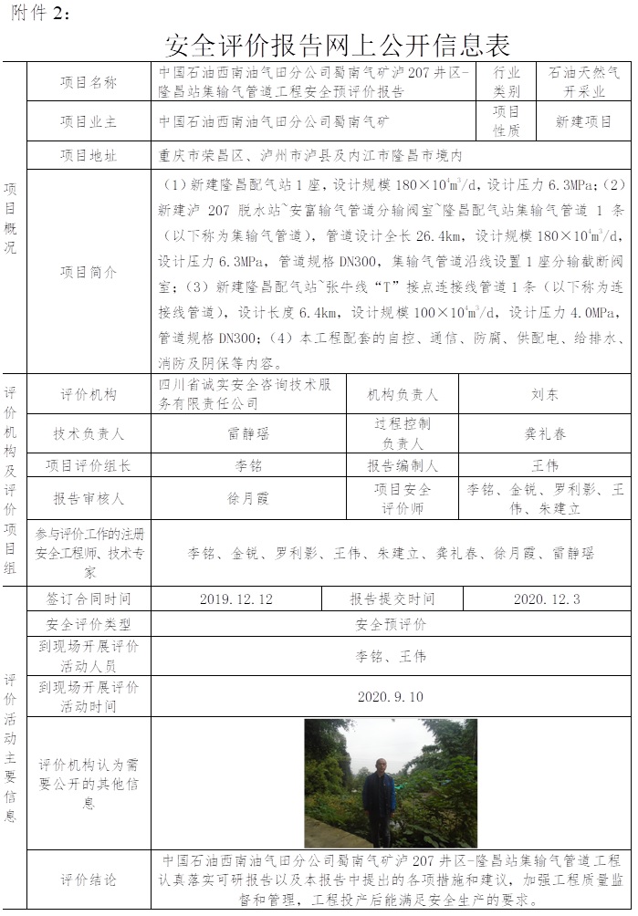 中国石油西南油气田分公司蜀南气矿泸207井区-隆昌站集输气管道工程安全预评价（四川）.jpg