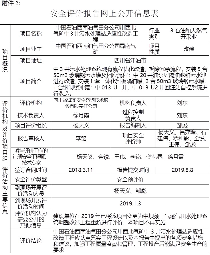 中国石油西南油气田分公司川西北气矿中3井污水处理站适应性改造工程安全预评价.jpg