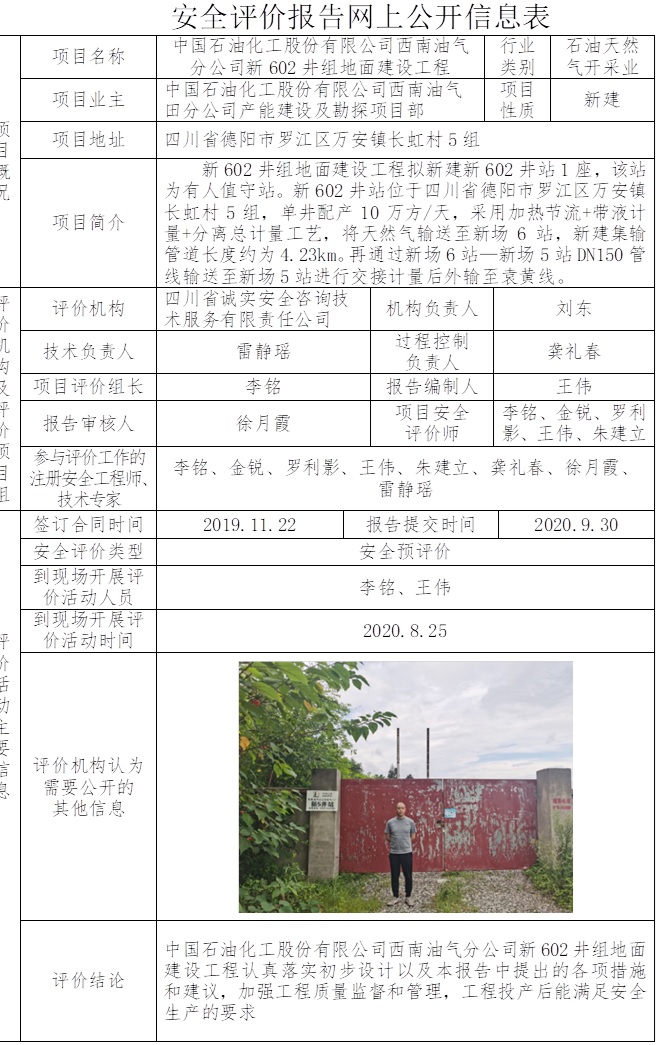 中国石油化工股份有限公司西南油气分公司新602井组地面建设工程安全预评价.jpg