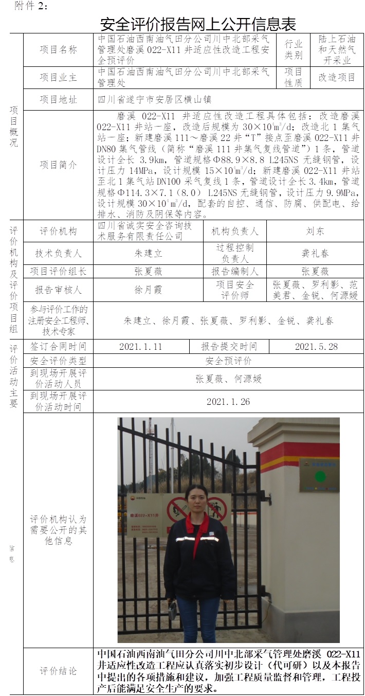 中国石油西南油气田分公司川中北部采气管理处磨溪022-X11井适应性改造工程安全预评价.jpg
