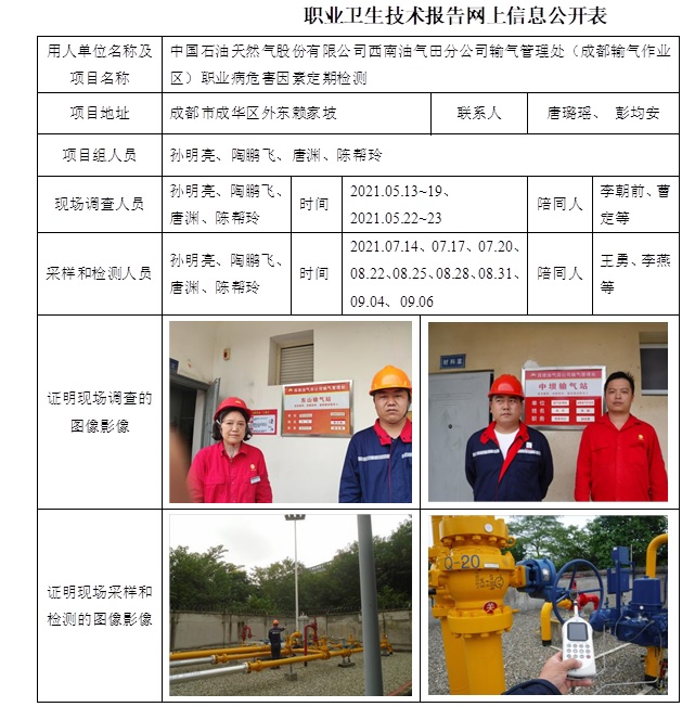 中国石油天然气股份有限公司西南油气田分公司输气管理处（成都输气作业区）职业病危害因素定期检测.jpg