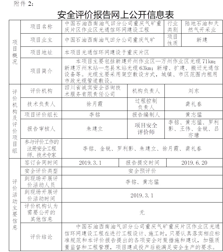 中国石油西南油气田分公司重庆气矿重庆片区作业区光通信环网建设工程安全预评价.jpg