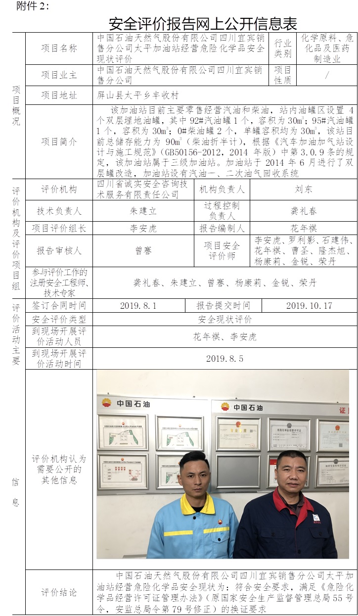中国石油天然气股份有限公司四川宜宾销售分公司太平加油站经营危险化学品安全现状评价.jpg
