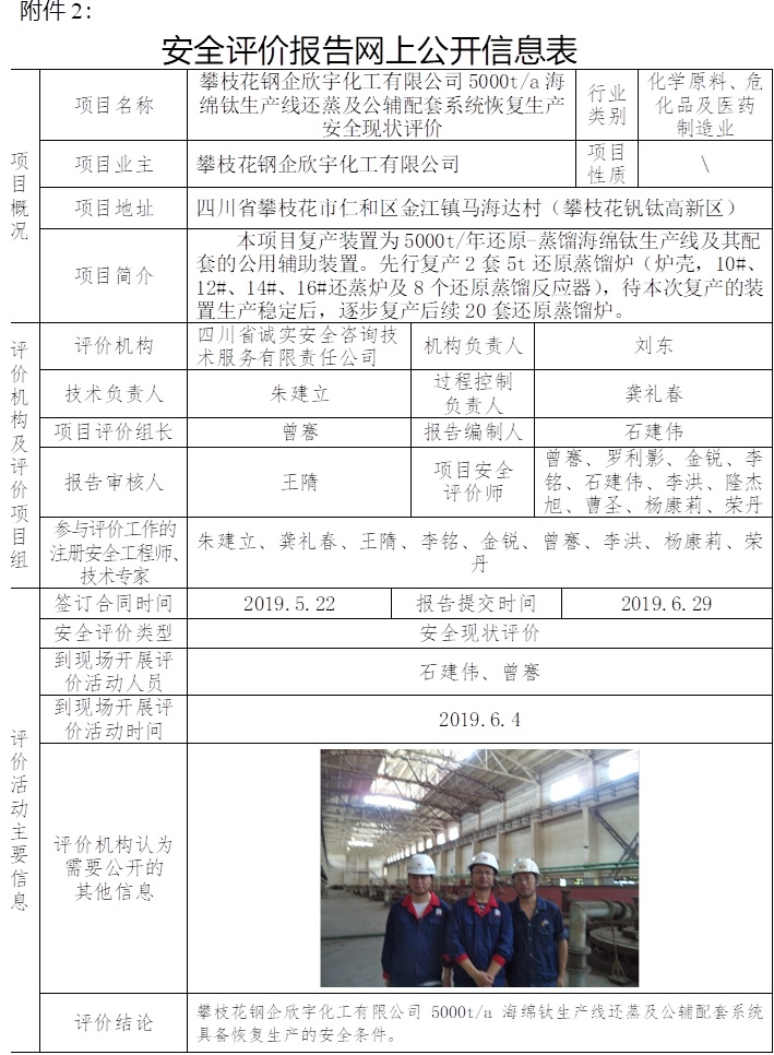 攀枝花钢企欣宇化工有限公司5000t每a海绵钛生产线还蒸及公辅配套系统恢复生产安全现状评价.jpg
