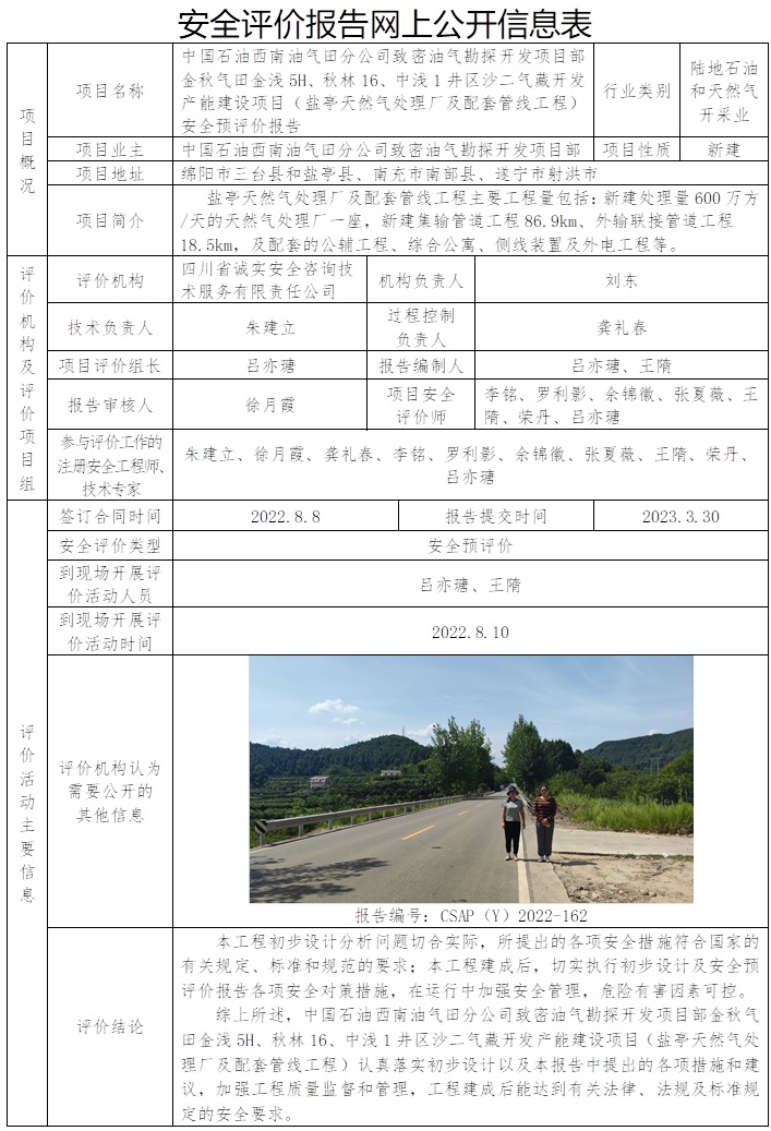 CSAP（Y）2022-162 中国石油西南油气田分公司致密油气勘探开发项目部金秋气田金浅5H、秋林16、中浅1井区沙二气藏开发产能建设项目（盐亭天然气处理厂及配套管线工程）安全预评价报告.jpg