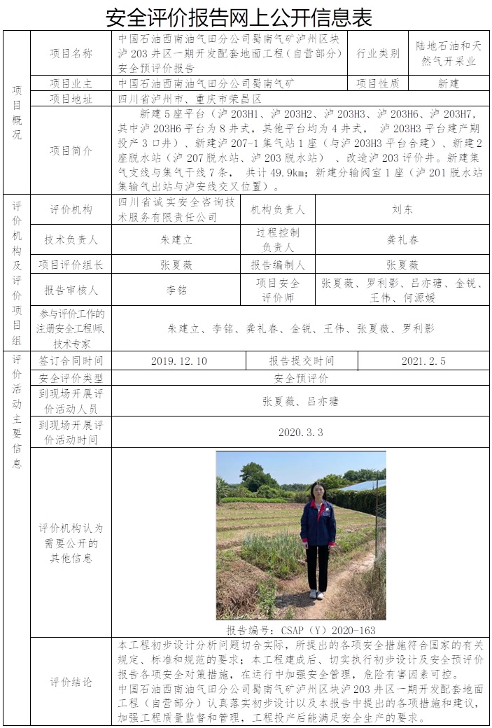 CSAP（Y）2020-163 中国石油西南油气田分公司蜀南气矿泸州区块泸203井区一期开发配套地面工程（自营部分）安全预评价报告（四川格式）.jpg