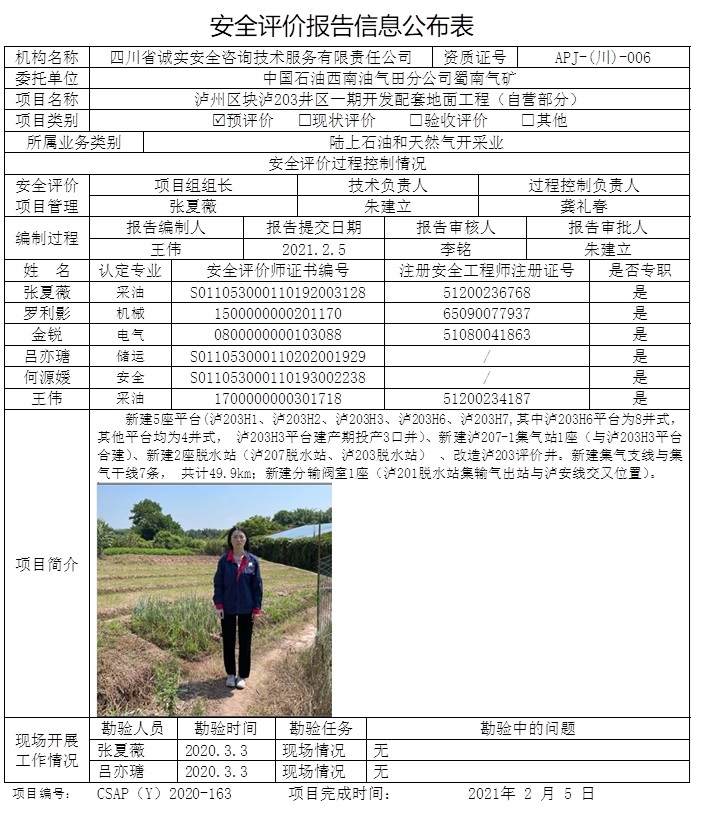 CSAP（Y）2020-163 中国石油西南油气田分公司蜀南气矿泸州区块泸203井区一期开发配套地面工程（自营部分）安全预评价报告（重庆格式）.jpg