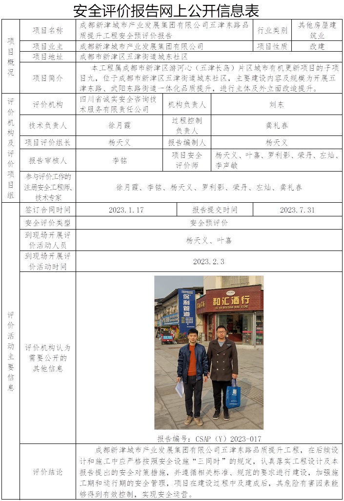 CSAP（Y）2023-017 成都新津城市产业发展集团有限公司五津东路品质提升工程安全预评价报告.jpg