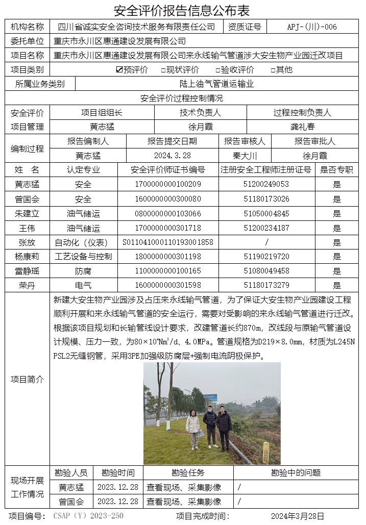 CSAP（Y）2023-250 重庆市永川区惠通建设发展有限公司来永线输气管道涉大安生物产业园迁改项目安全评价报告.jpg