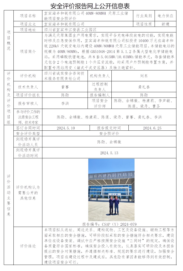 CSAP（Y）2024-079 宜宾海丰和锐有限公司40MW-80MWH 天原工业储能项目安全预评价.jpg