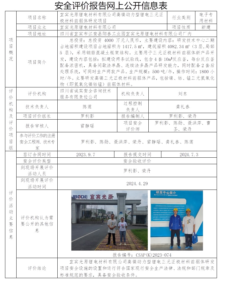 CSAP（K）2023-074 宜宾光原锂电材料有限公司高镍动力型锂电三元正极材料前驱体研发项目安全验收评价报告.jpg