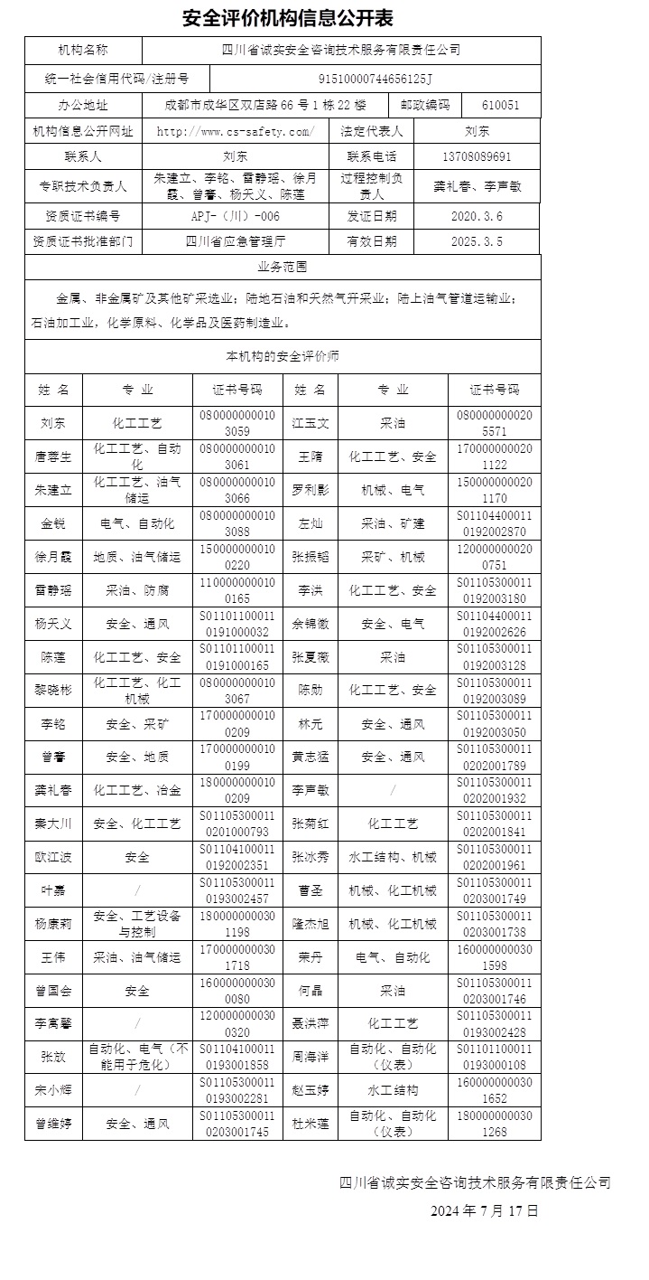 四川省诚实安全咨询技术服务有限责任公司  安全评价机构信息公开表  2024.7.17.jpg