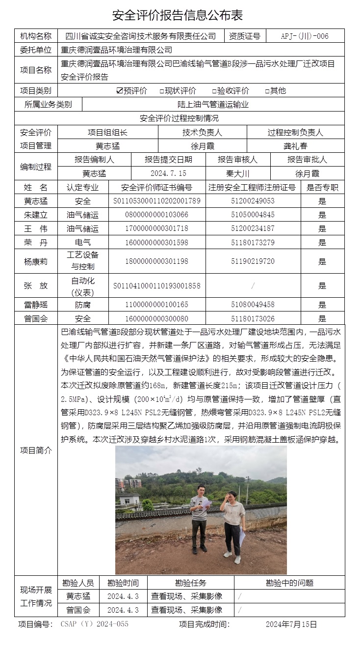 CSAP（Y）2024-055 重庆德润壹品环境治理有限公司巴渝线输气管道B段涉一品污水处理厂迁改项目安全评价报告.jpg