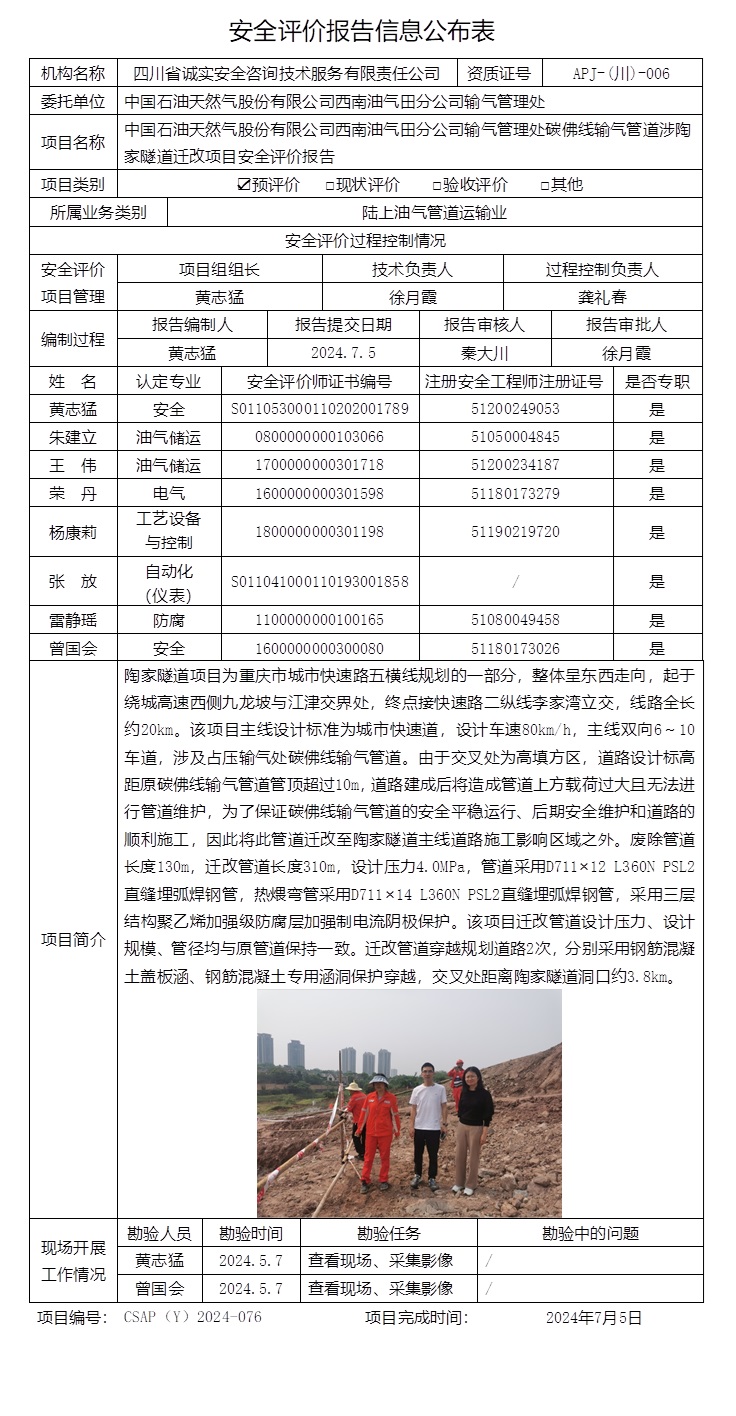 CSAP（Y）2024-076 中国石油天然气股份有限公司西南油气田分公司输气管理处碳佛线输气管道涉陶家隧道迁改项目安全评价报告.jpg