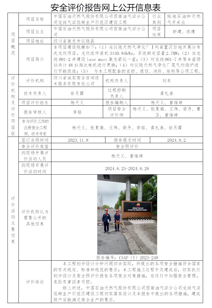 CSAP（Y）2023-248 中国石油天然气股份有限公司西南油气田分公司龙岗气田低碳生产示范区建设工程安全预评价.jpg