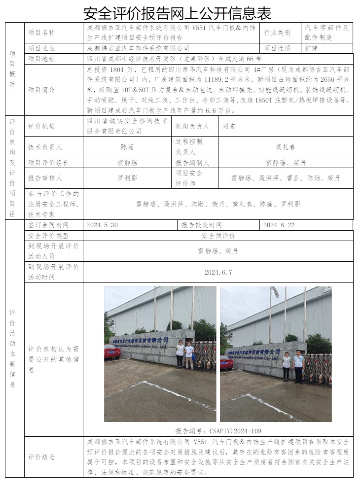 CSAP（Y）2024-109 成都佛吉亚汽车部件系统有限公司V551汽车门板＆内饰生产线扩建项目安全预评价报告.jpg