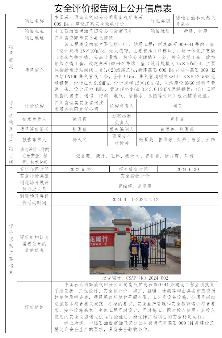 CSAP（K）2024-002 中国石油西南油气田分公司蜀南气矿高石009-H4井建设工程安全验收评价.jpg