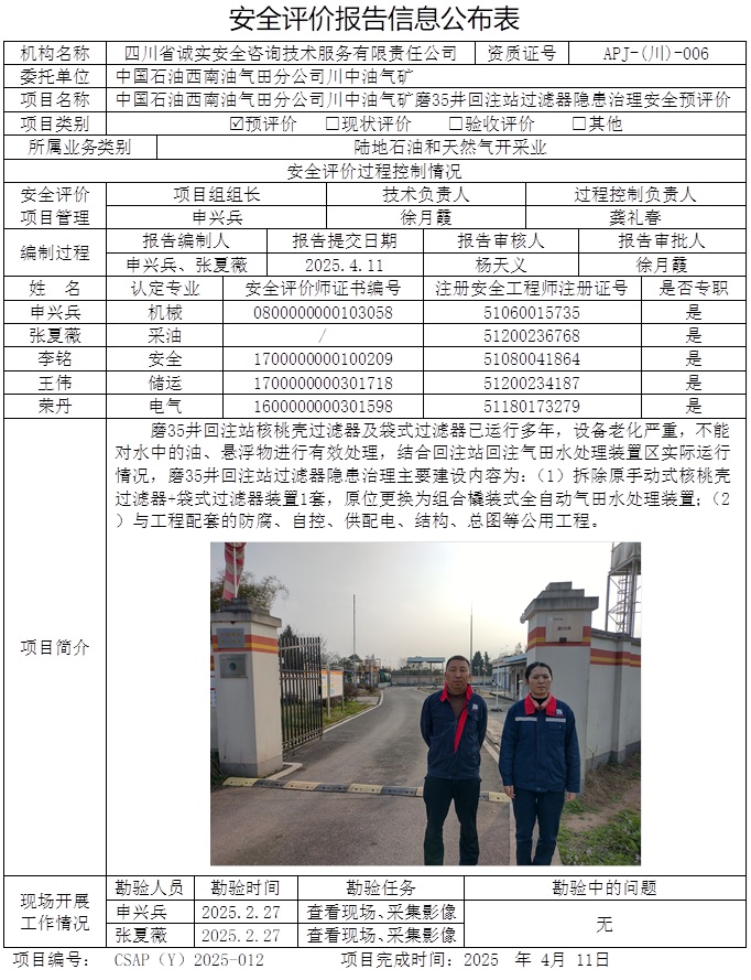 CSAP（Y）2025-012 中国石油西南油气田分公司川中油气矿磨35井回注站过滤器隐患治理安全预评价.jpg