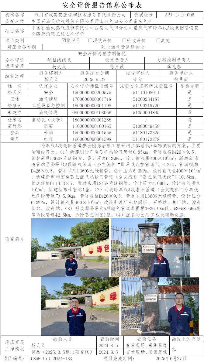 CSAP(Y)2024-133 中国石油天然气股份有限公司西南油气田分公司重庆气矿卧旱线A段老旧管道安全隐患治理工程安全评价.jpg