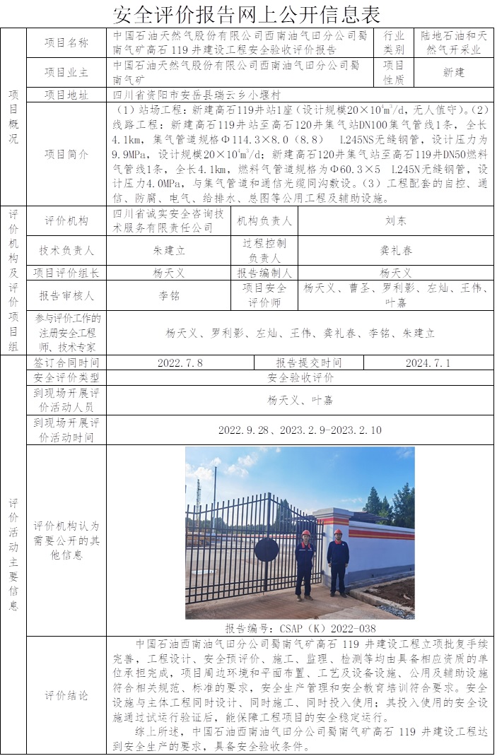 CSAP（K）2022-038中国石油天然气股份有限公司西南油气田分公司蜀南气矿高石119井建设工程安全验收评价报告.jpg
