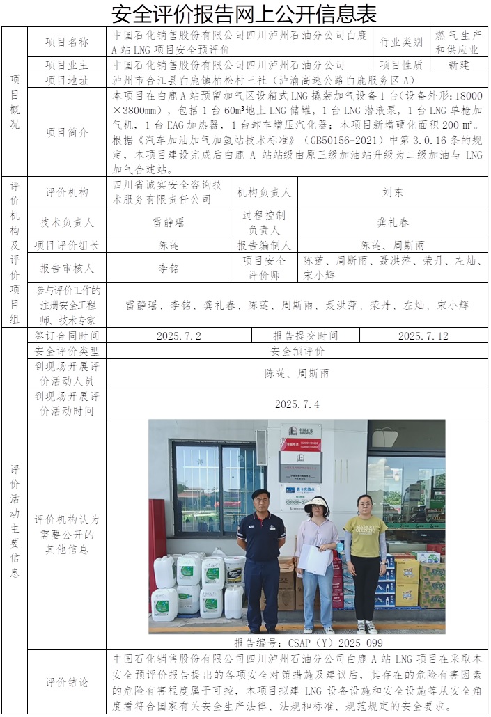 CSAP（Y）2025-099中国石化销售股份有限公司四川泸州石油分公司白鹿A站LNG项目安全预评价.jpg