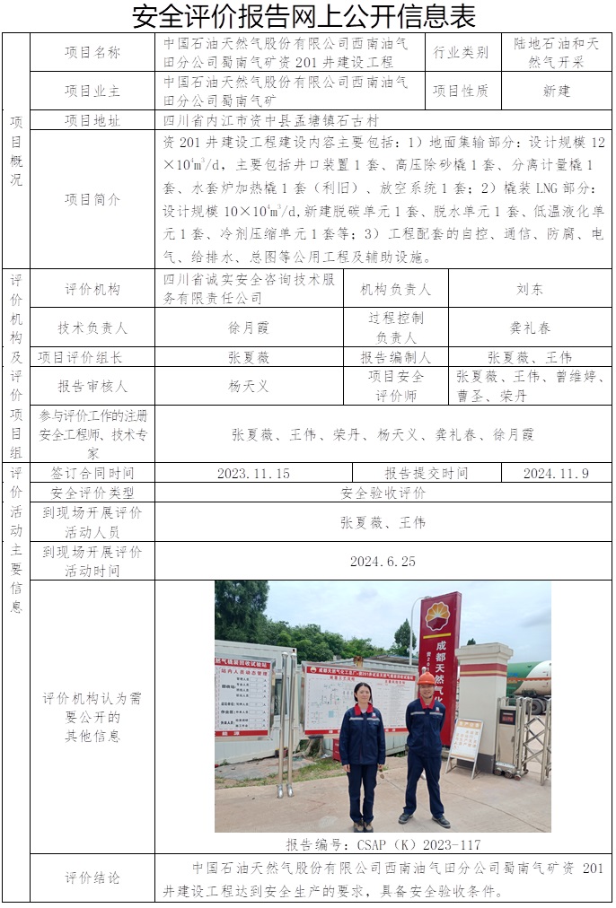 CSAP（K）2023-117-中国石油天然气股份有限公司西南油气田分公司蜀南气矿资201井建设工程安全验收评价报告.jpg