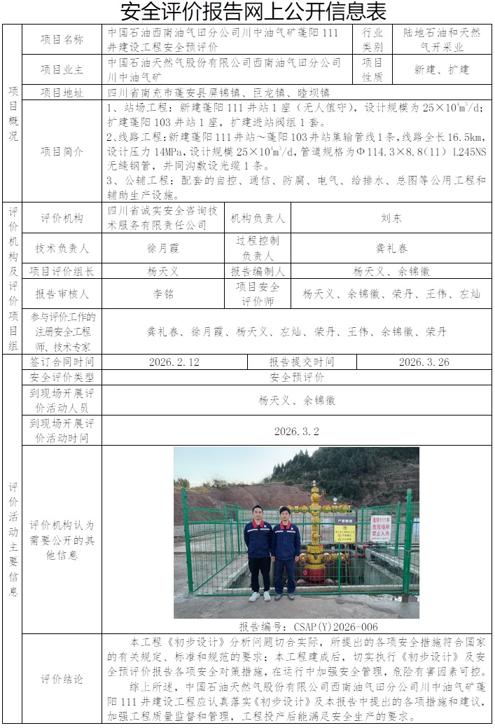 CSAP（Y）2026-006中国石油西南油气田分公司川中油气矿蓬阳111井建设工程安全预评价报告）.jpg