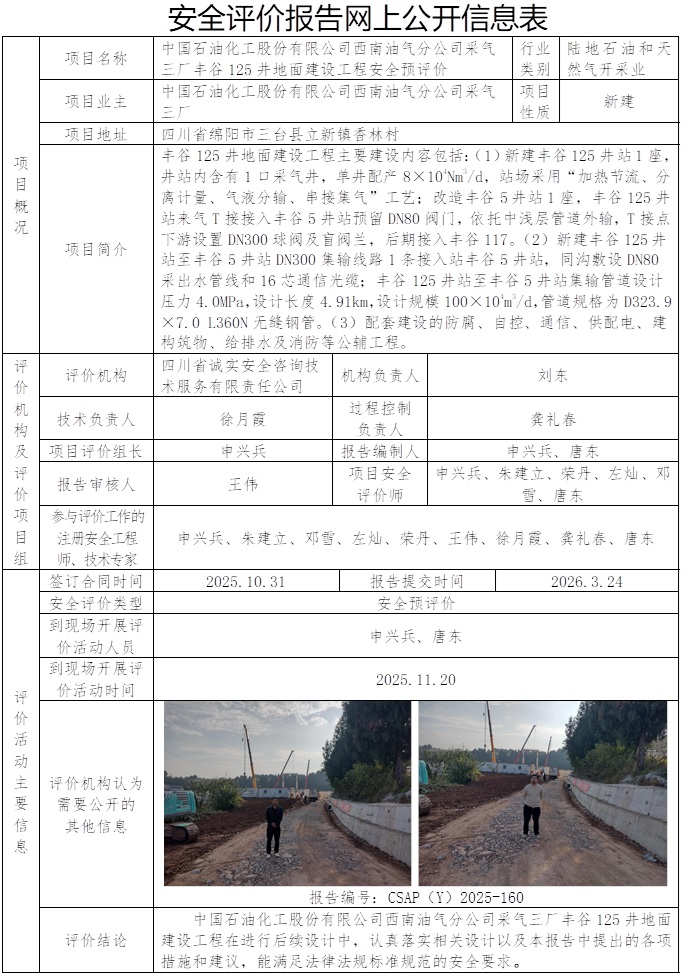 CSAP（Y）2025-160+中国石油化工股份有限公司西南油气分公司采气三厂丰谷125井地面建设工程安全预评价.jpg