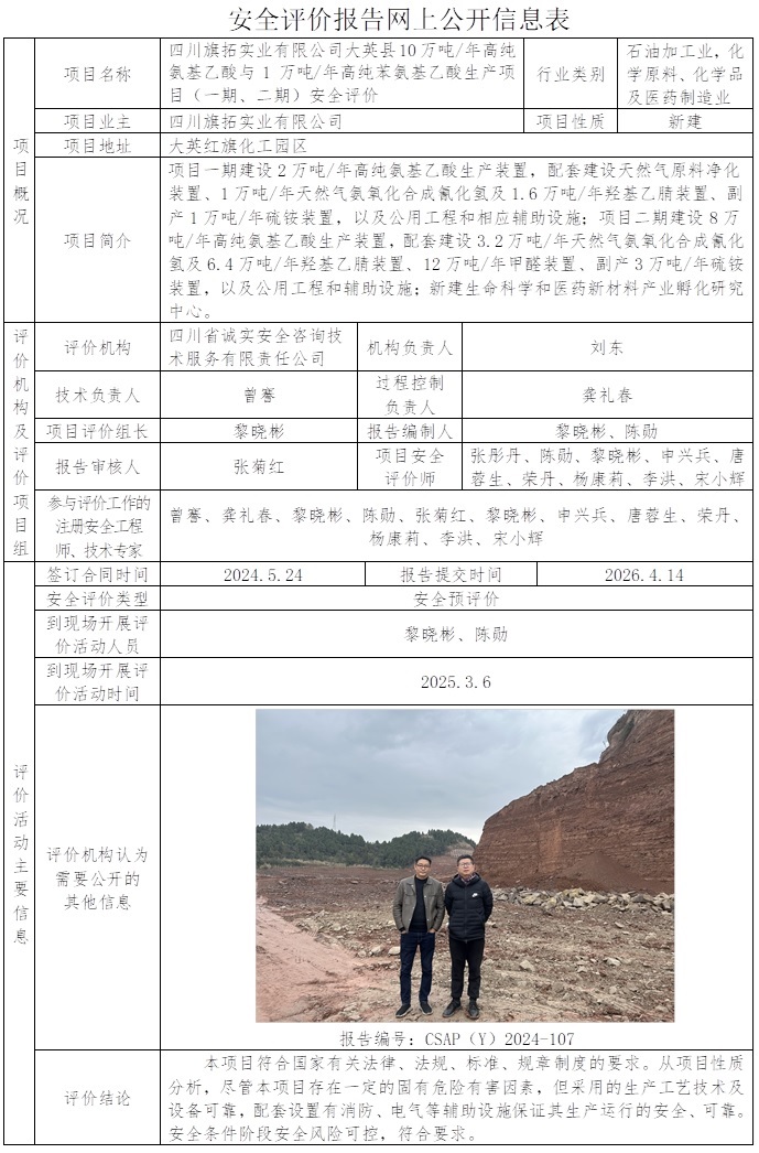 CSAP（Y）2024-107-四川旗拓实业有限公司大英县10万吨年高纯氨基乙酸与1万吨年高纯苯氨基乙酸生产项目一期、二期安全评价报告.jpg