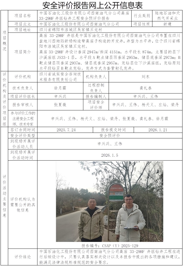 CSAP（Y）2025-129-中国石油化工股份有限公司西南油气分公司高庙33-29HF井组钻井工程安全预评价报告.jpg